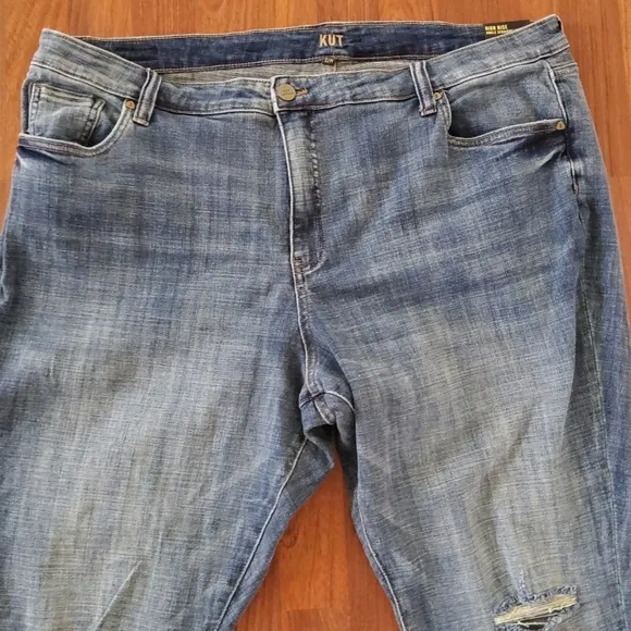 Kut from the Kloth High Rise Ankle Straight Leg Distressed Crop Denim Jeans 22W