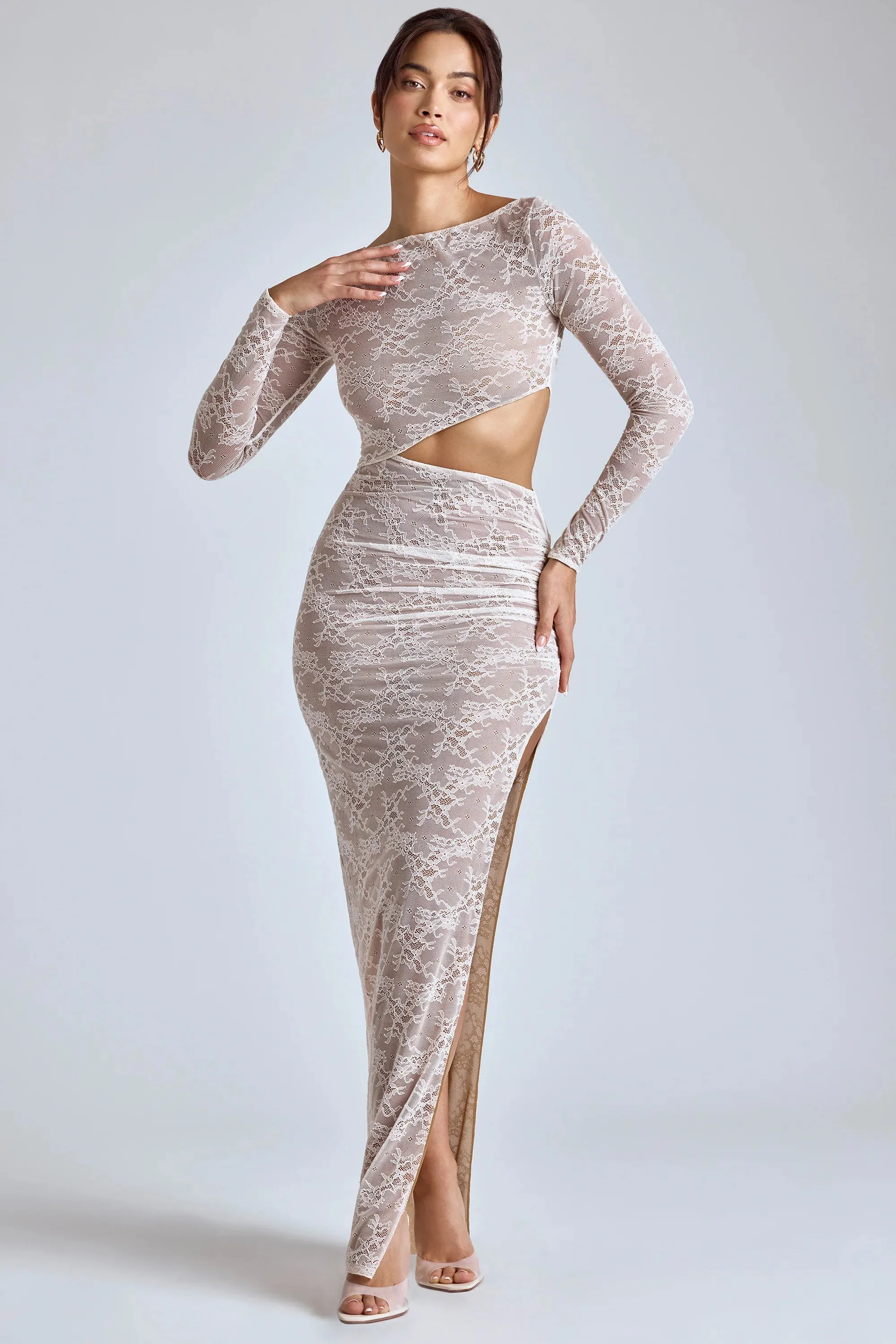 Lace Long Sleeve Maxi Dress in Ivory