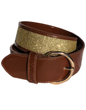 Ladies Light Chocolate Brown and Gold Glitter Belt