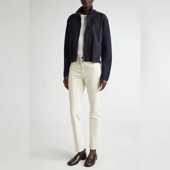 Lafayette 148 New York Reeve High Waist Ankle Straight Leg Jeans in washed Ecru