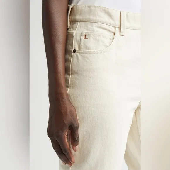 Lafayette 148 New York Reeve High Waist Ankle Straight Leg Jeans in washed Ecru