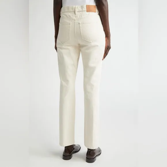 Lafayette 148 New York Reeve High Waist Ankle Straight Leg Jeans in washed Ecru