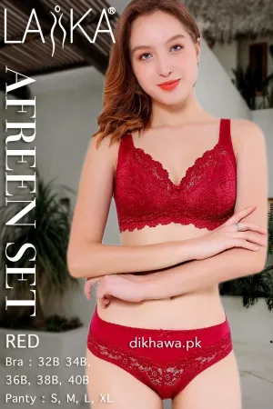Laika - Afreen Set - Red Fancy Bridal Bra Panty Sets - Non Padded Non Wired Bra Panty Set