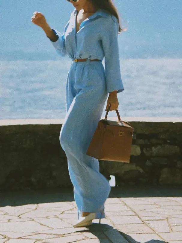 Lapel Shirt  Pants Set - Stylish Two-Piece Outfit