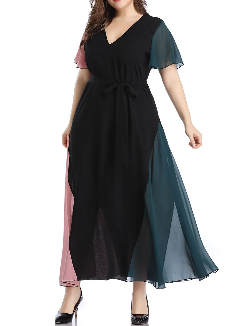 Large Size Women's Stitching Contrast Color Dress