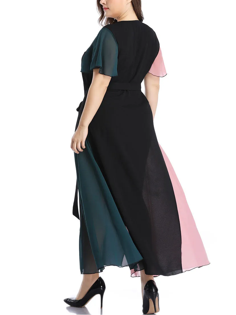 Large Size Women's Stitching Contrast Color Dress