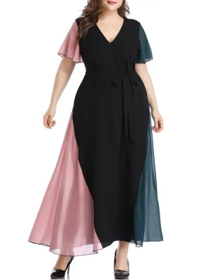 Large Size Women's Stitching Contrast Color Dress