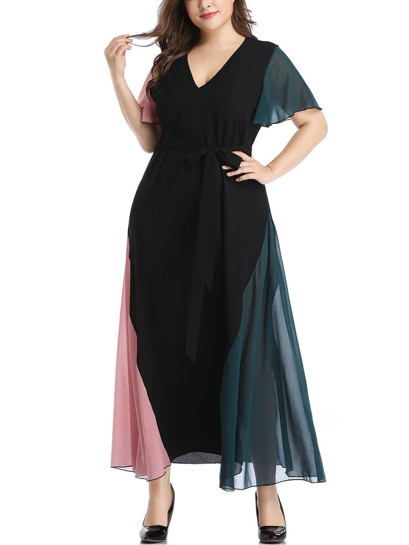 Large Size Women's Stitching Contrast Color Dress