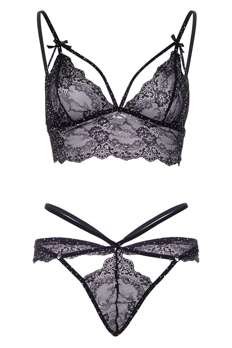 Leg Avenue Strappy Bralette and G-string Black