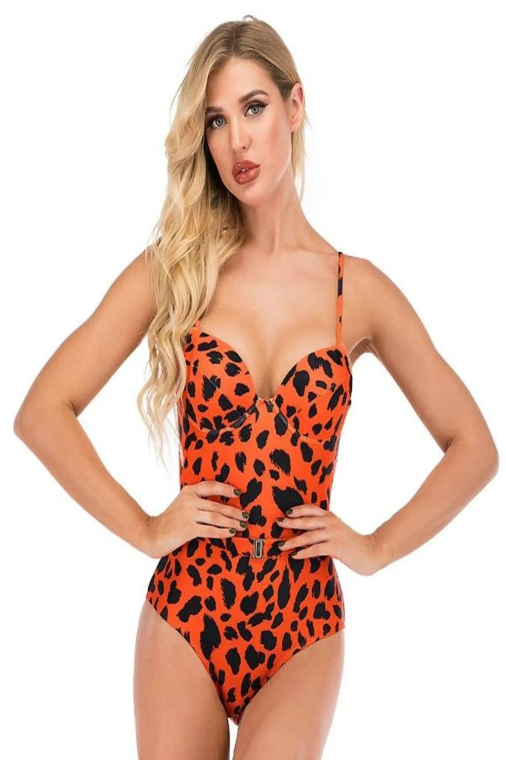 Leopard Print Corset Plus size Swimsuit - Orange