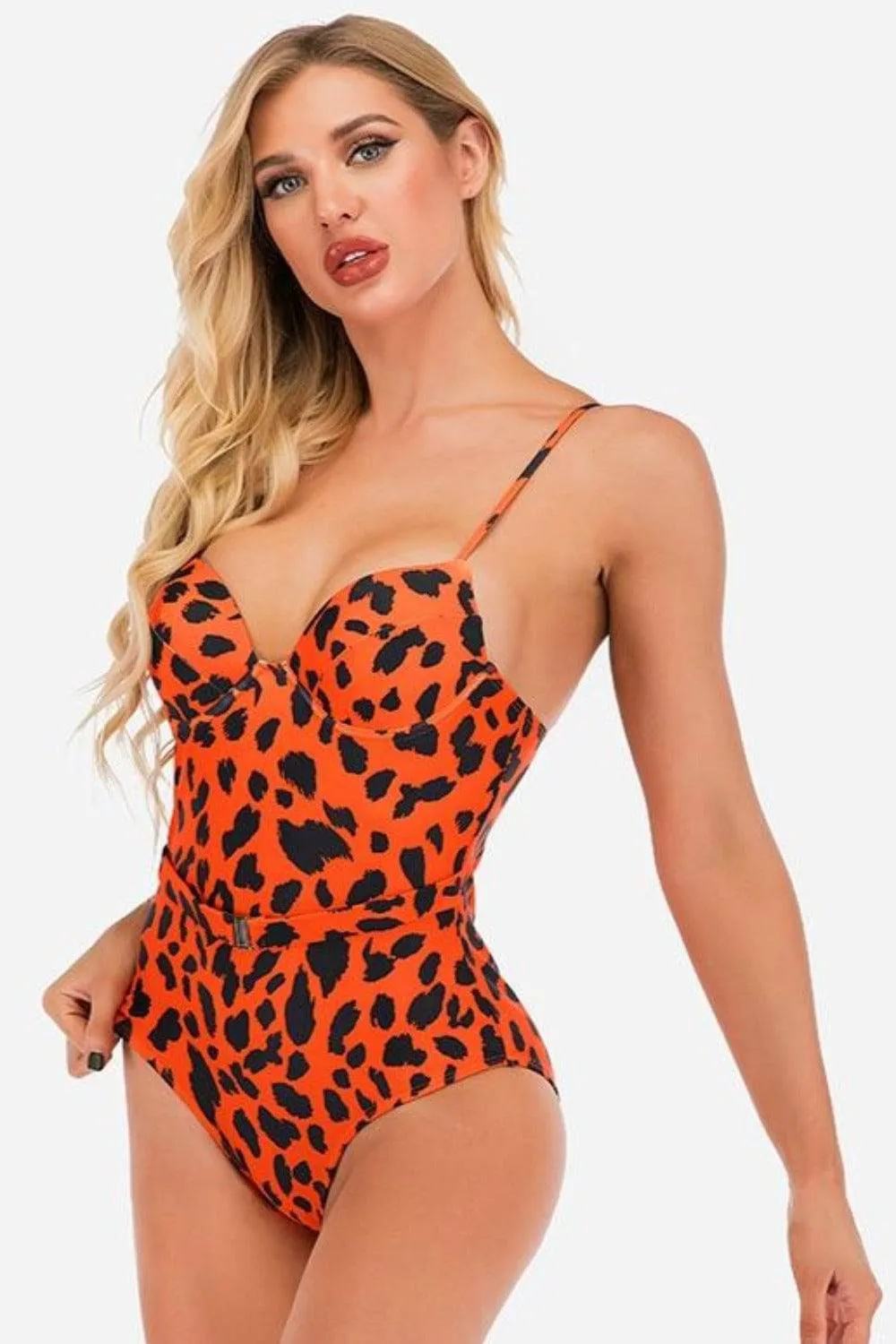 Leopard Print Corset Plus size Swimsuit - Orange