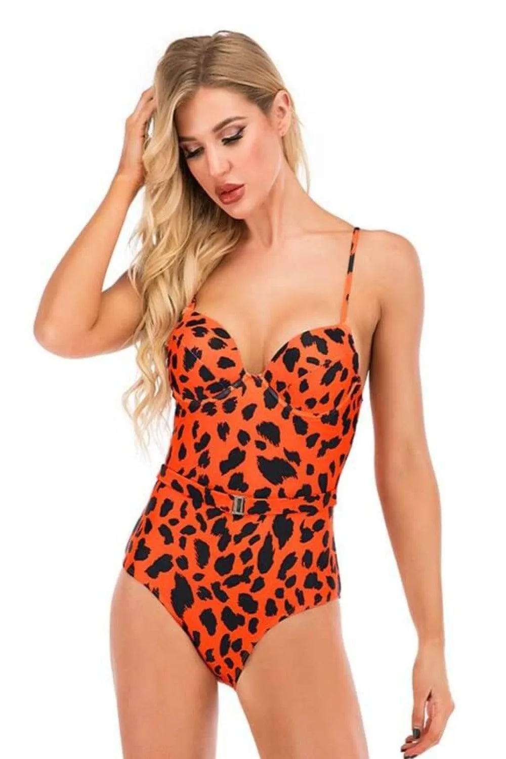 Leopard Print Corset Plus size Swimsuit - Orange
