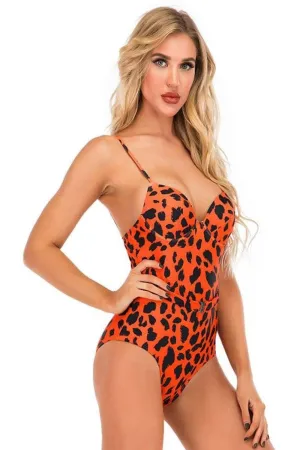 Leopard Print Corset Plus size Swimsuit - Orange