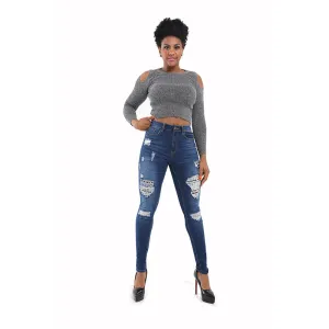 Leopard Print Destroyed Jeans Skinny Pencil Pants Elasticity Long Pant