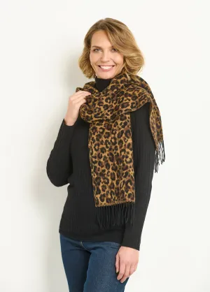 Leopard print fringed warm scarf