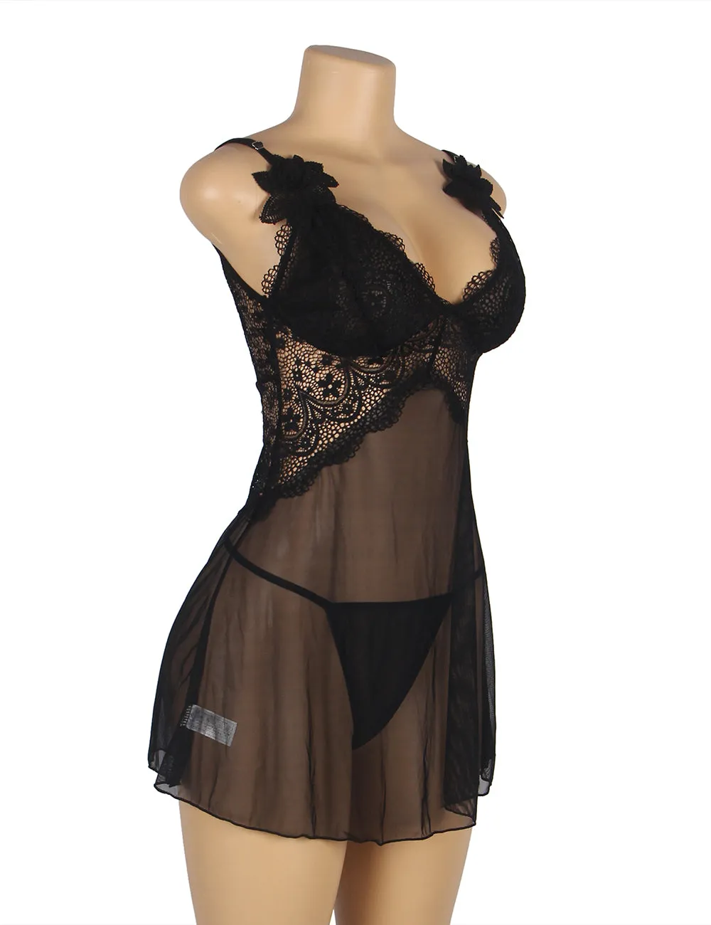Leopard Print Lace Stitching Strap with Flower Babydoll