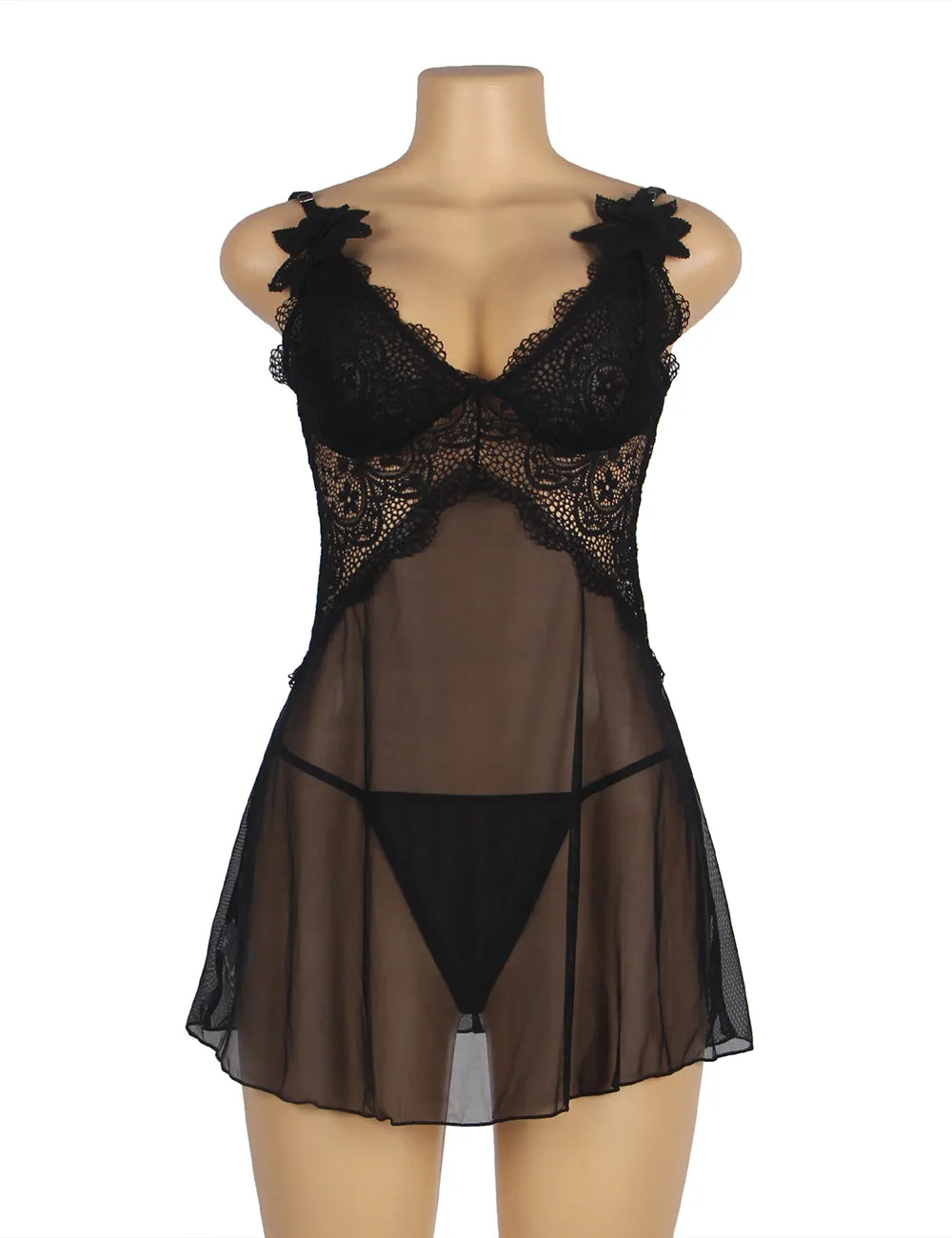 Leopard Print Lace Stitching Strap with Flower Babydoll