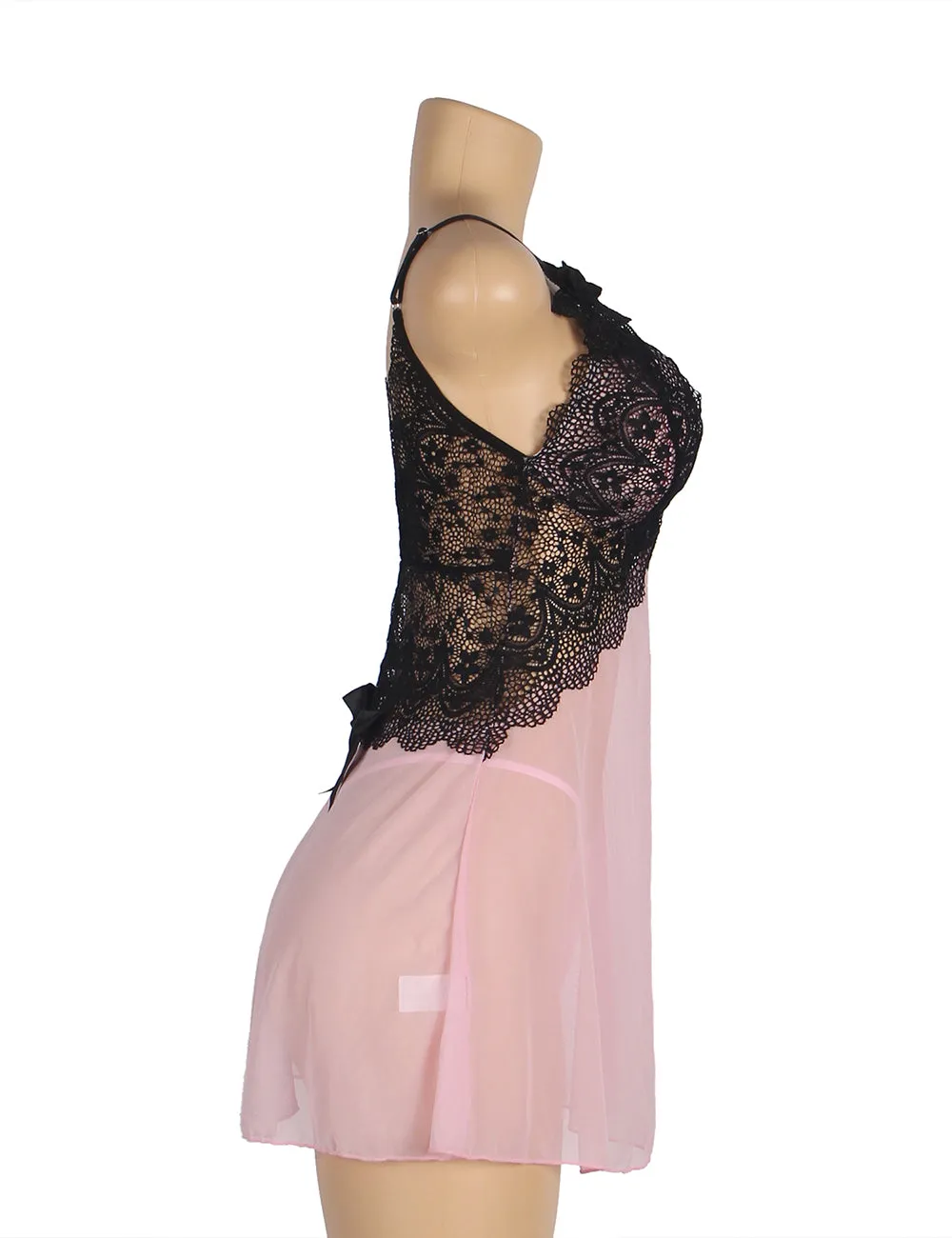 Leopard Print Lace Stitching Strap with Flower Babydoll