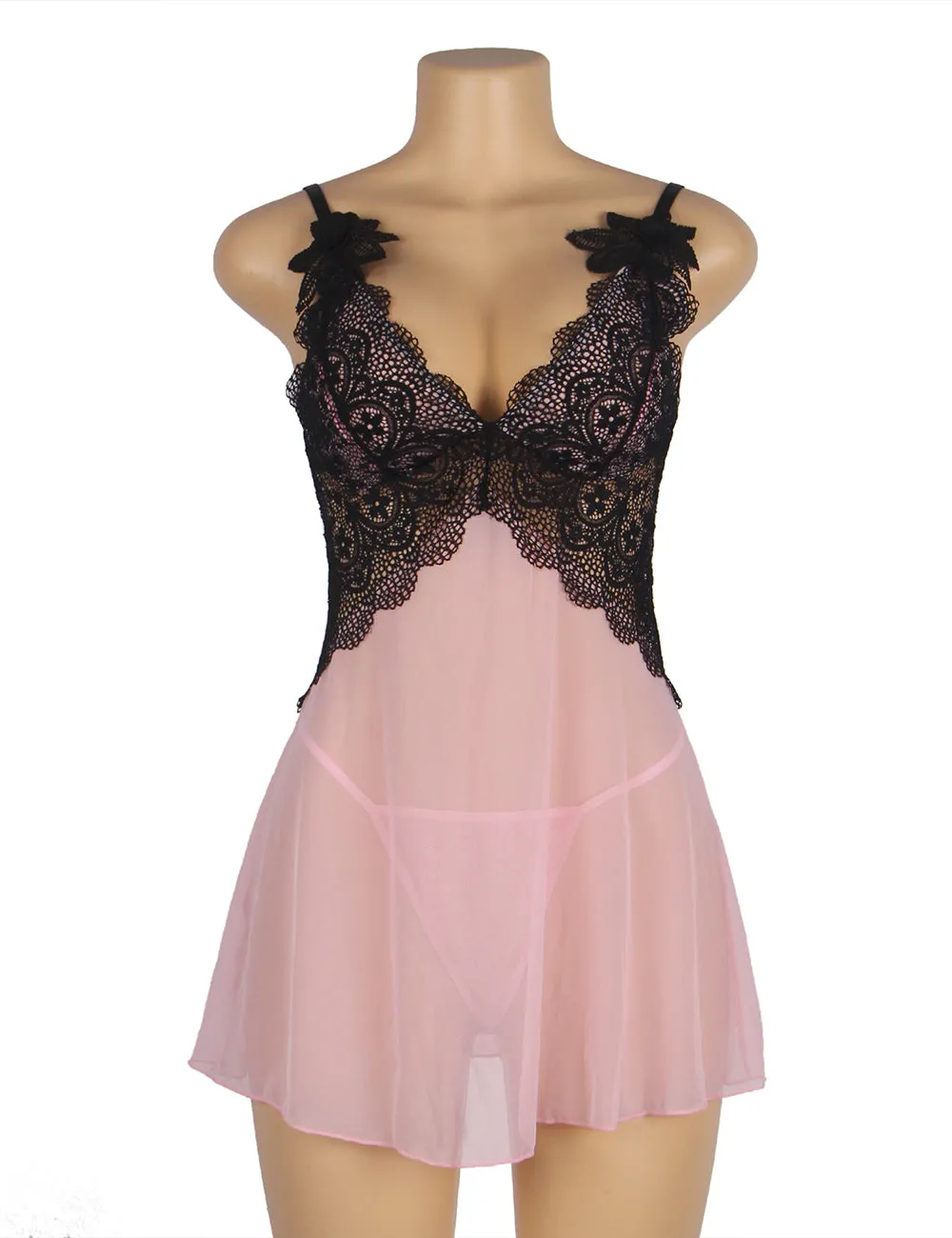 Leopard Print Lace Stitching Strap with Flower Babydoll