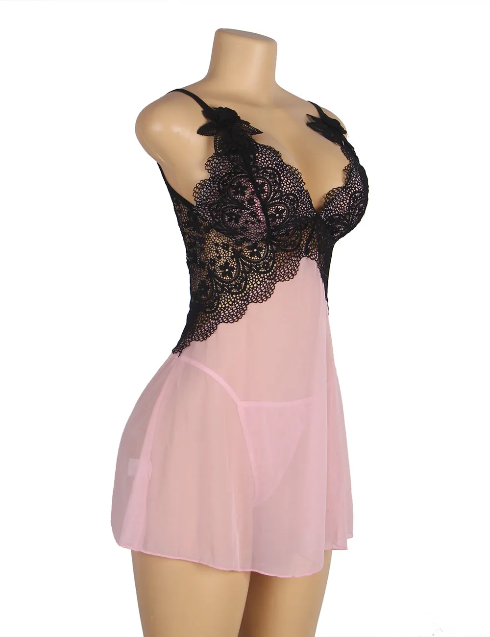 Leopard Print Lace Stitching Strap with Flower Babydoll