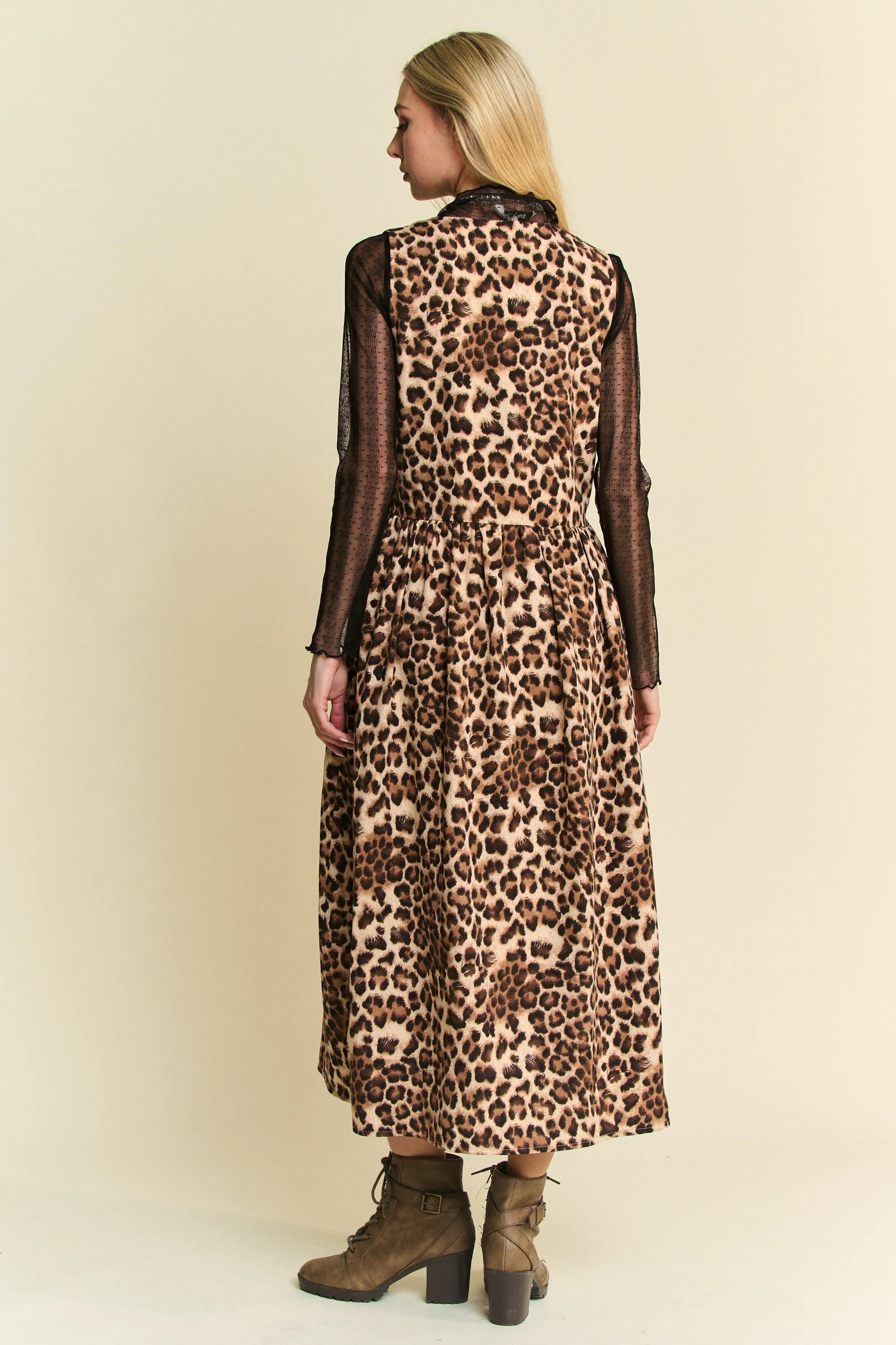 LEOPARD PRINTED CLOSURE SLEEVELESS MIDI DRESS