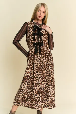 LEOPARD PRINTED CLOSURE SLEEVELESS MIDI DRESS
