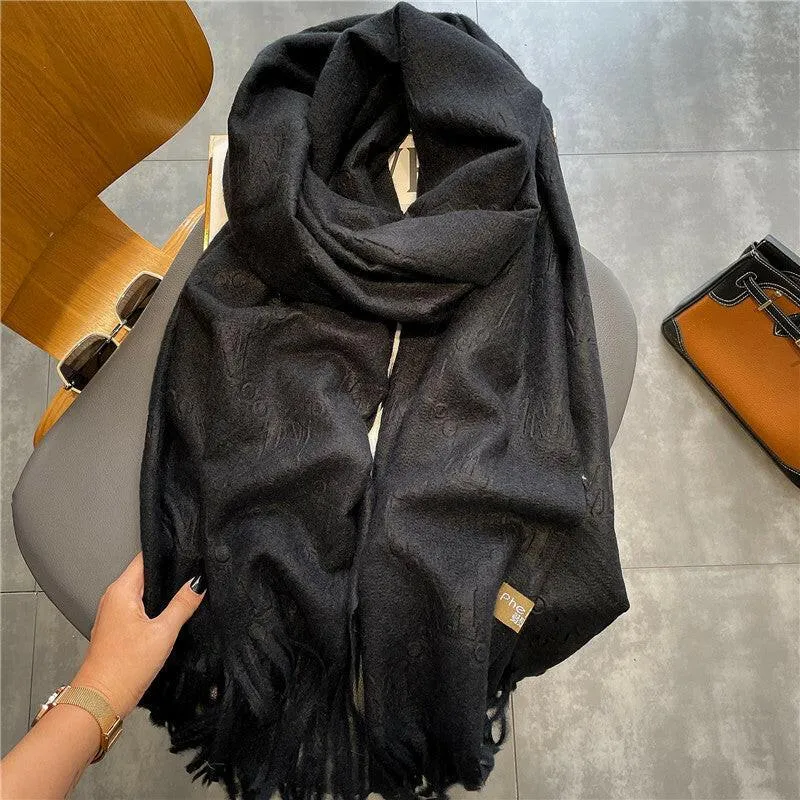 Letter Rhombus Plaid Cashmere Brown Scarf