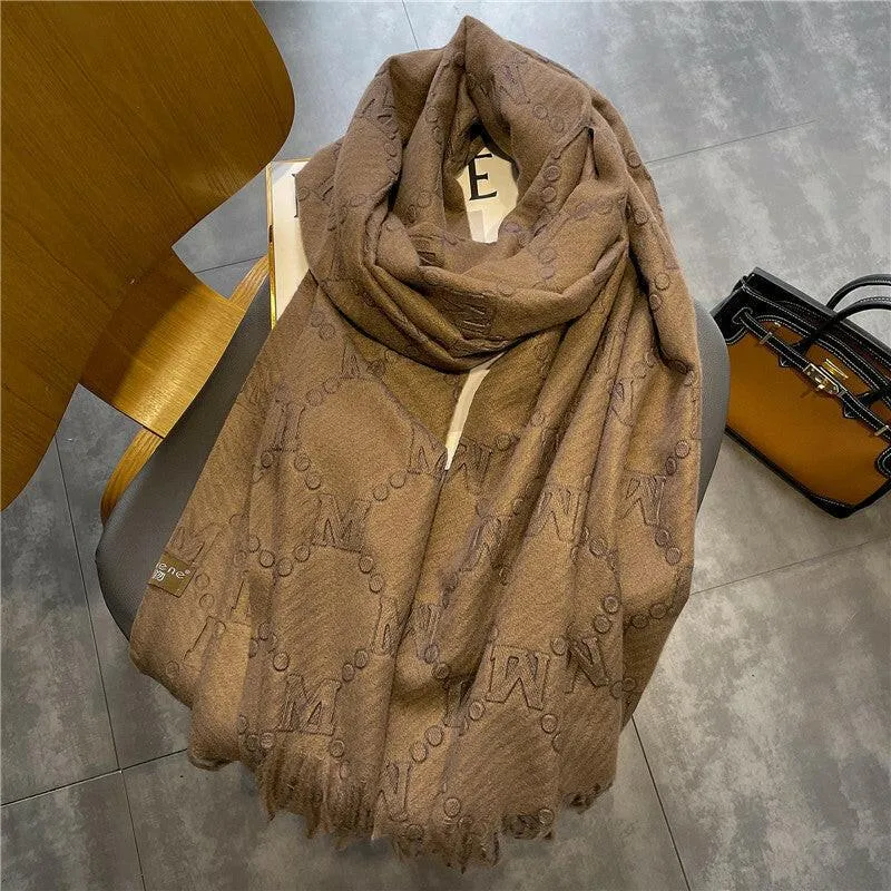 Letter Rhombus Plaid Cashmere Brown Scarf
