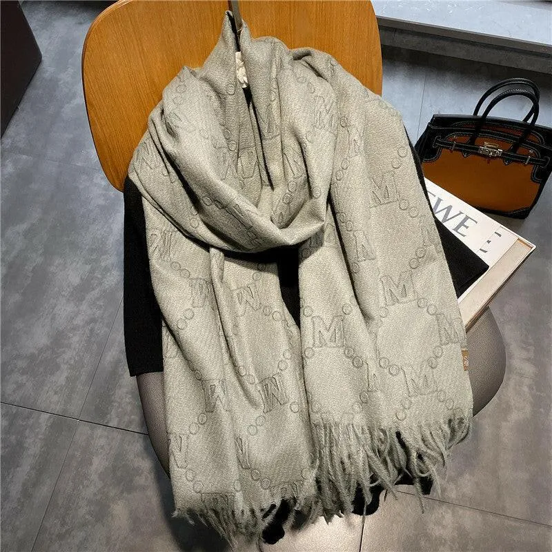 Letter Rhombus Plaid Cashmere Brown Scarf
