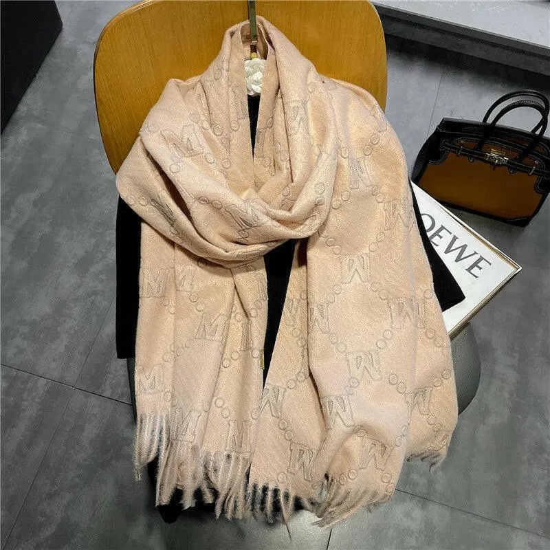 Letter Rhombus Plaid Cashmere Brown Scarf