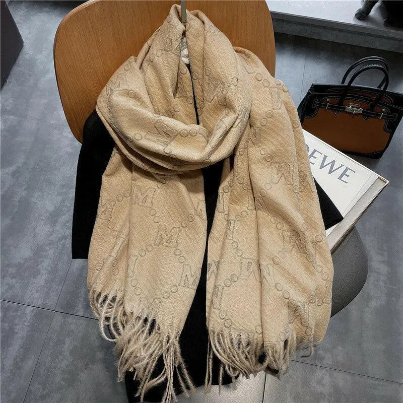Letter Rhombus Plaid Cashmere Brown Scarf