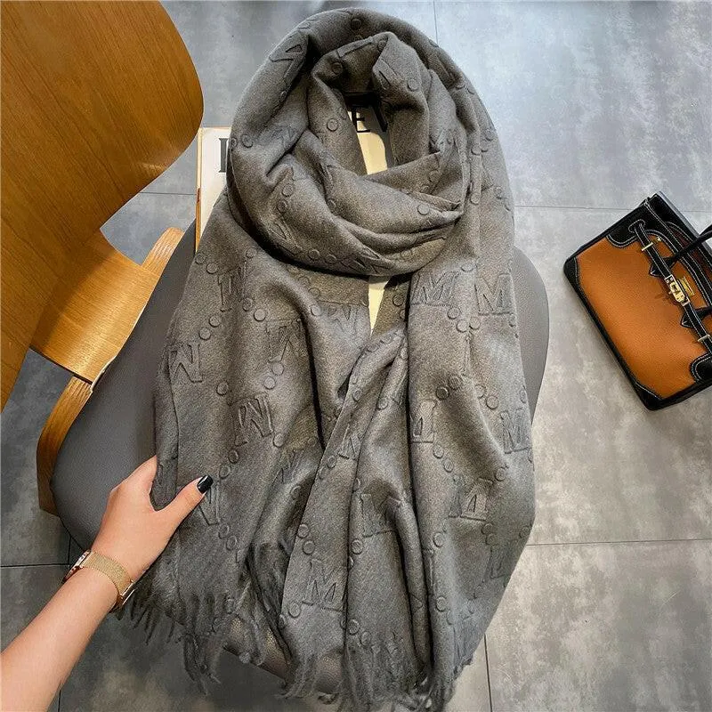 Letter Rhombus Plaid Cashmere Brown Scarf