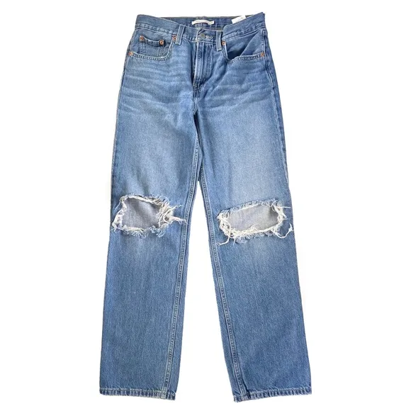 Levi’s Jeans Women’s Size 27 Low Pro Straight Distressed Medium Wash Blue Pants