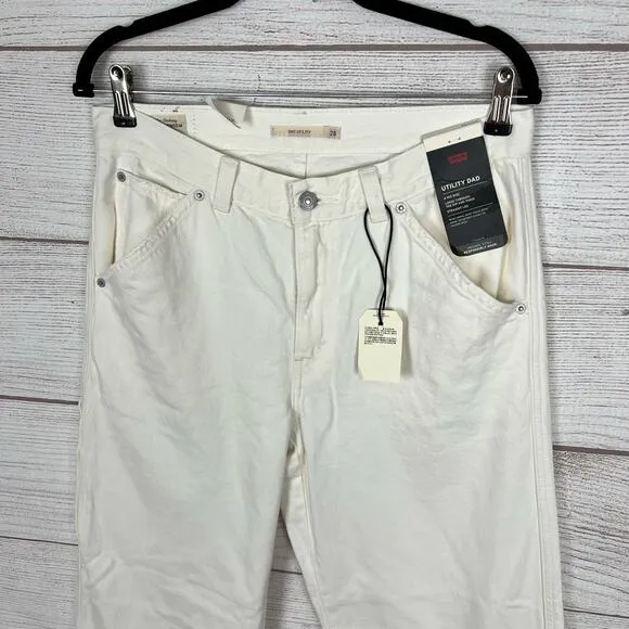 Levi's Women's Dad Utility Ivory Premium Mid Rise Straight Leg Jeans Size 28