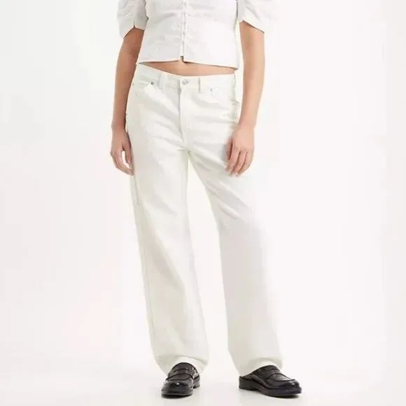 Levi's Women's Dad Utility Ivory Premium Mid Rise Straight Leg Jeans Size 28