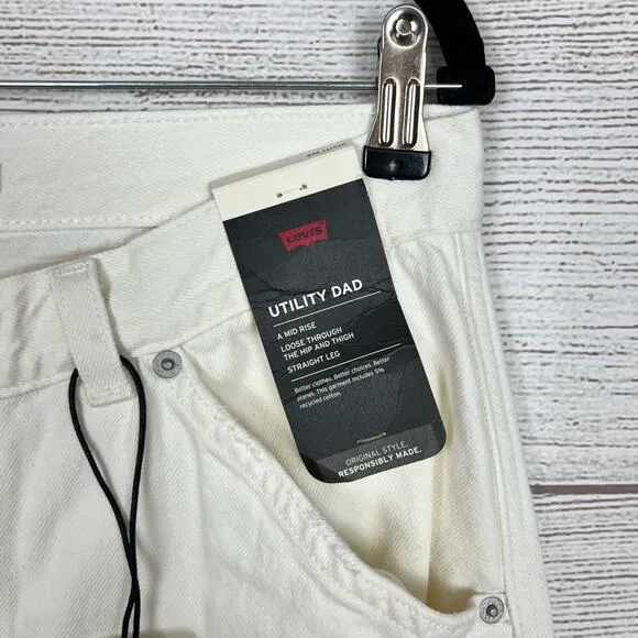 Levi's Women's Dad Utility Ivory Premium Mid Rise Straight Leg Jeans Size 28