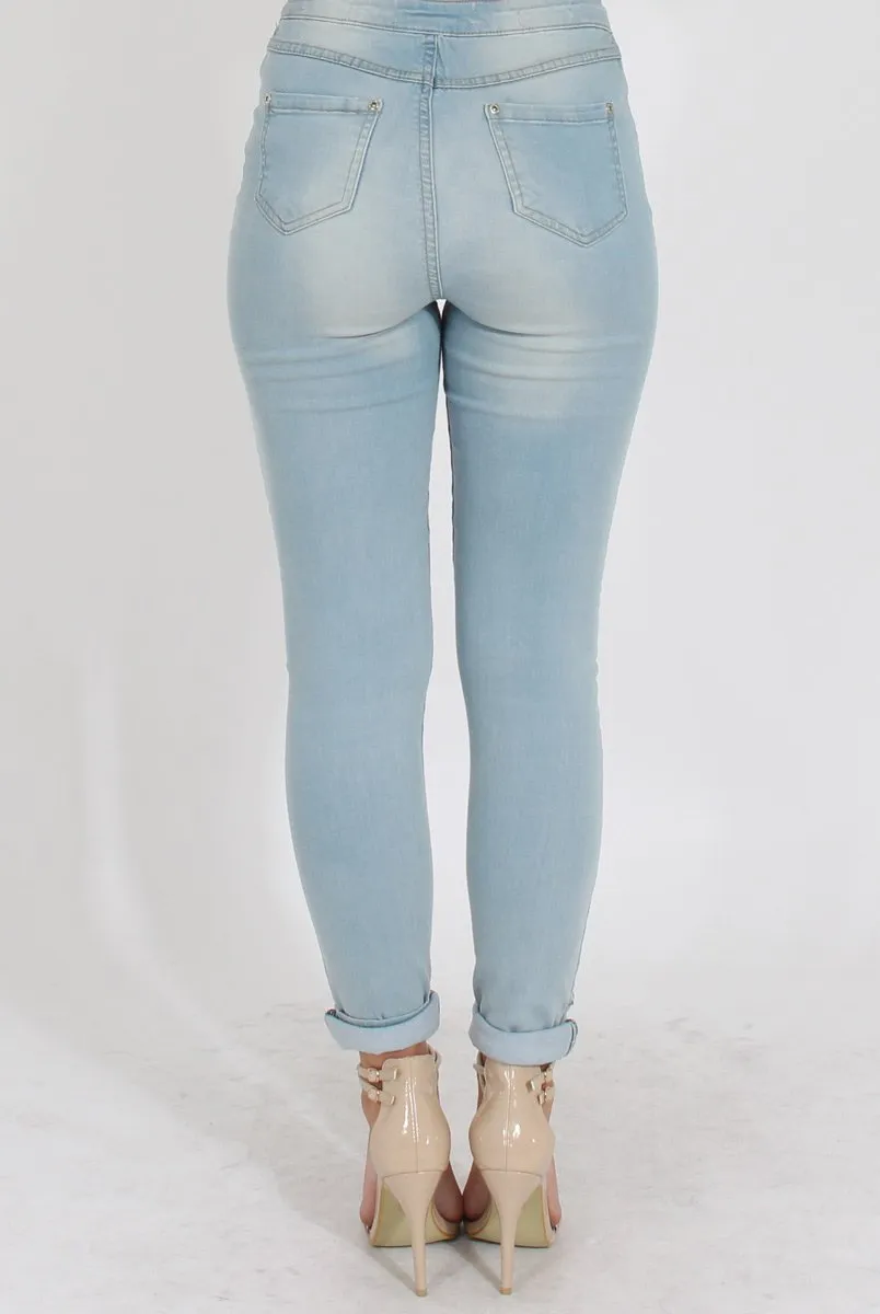 Light Acid Ripped Knee Skinny Jeans - Revon