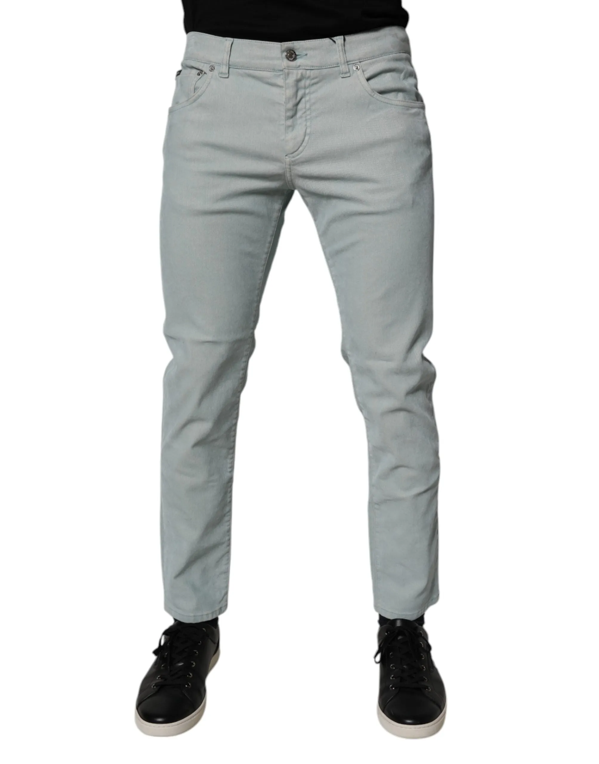 Light Blue Logo Plaque Skinny Men Denim Jeans