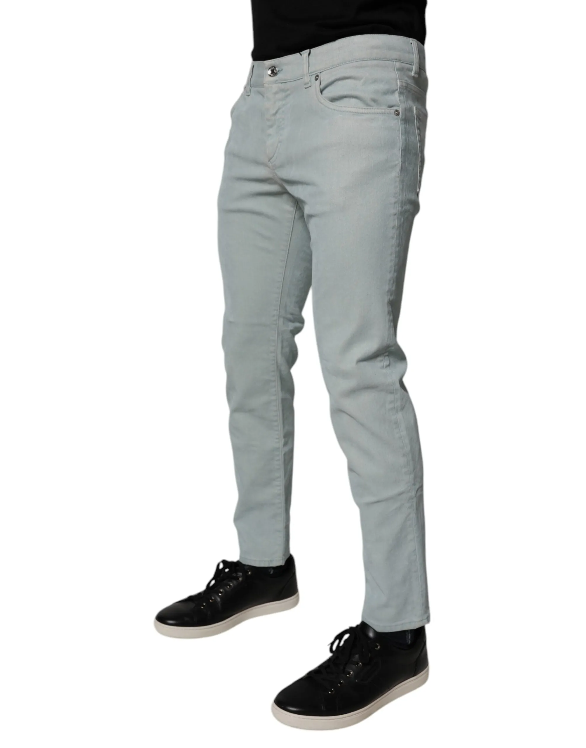 Light Blue Logo Plaque Skinny Men Denim Jeans