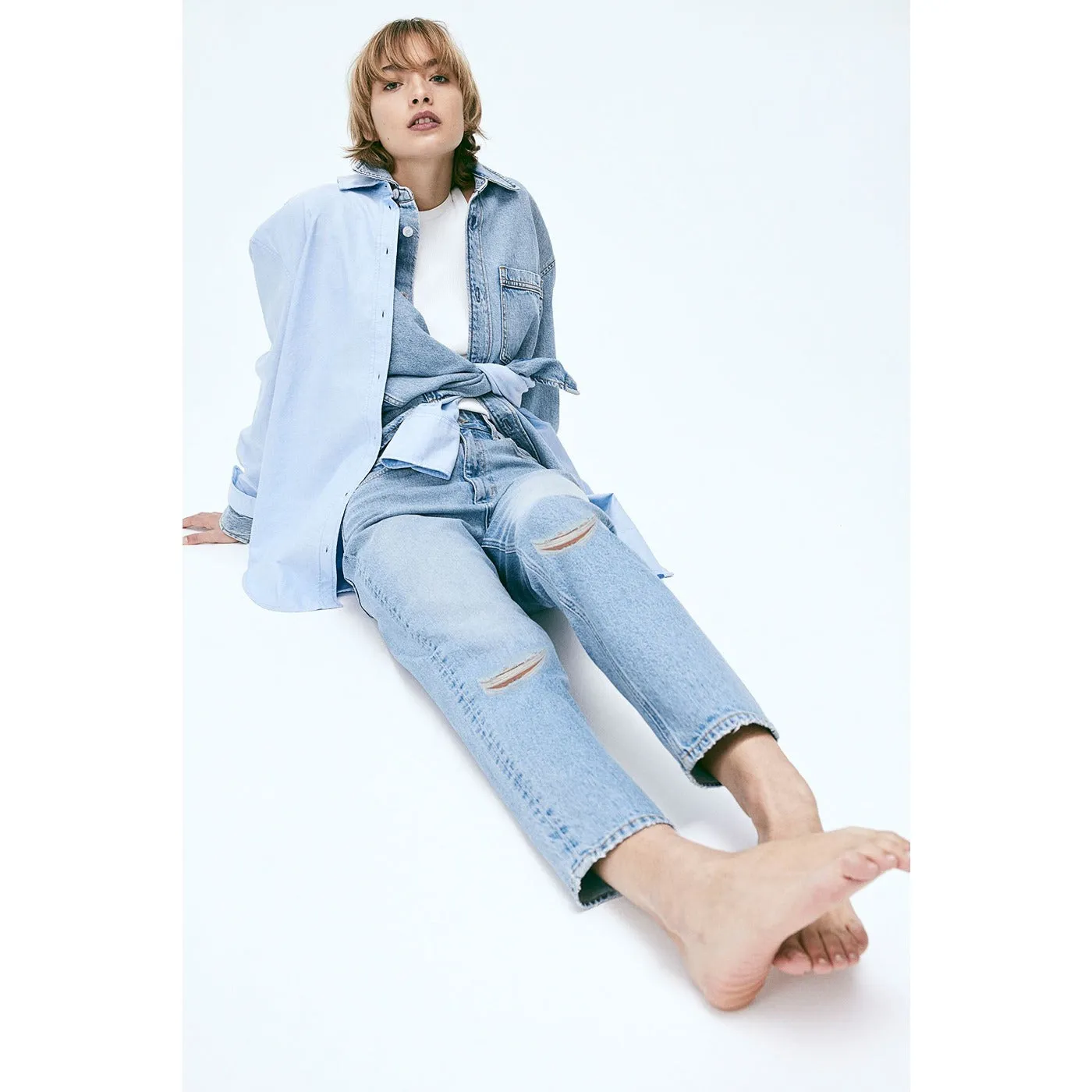 Light Blue Mom Ripped Jeans
