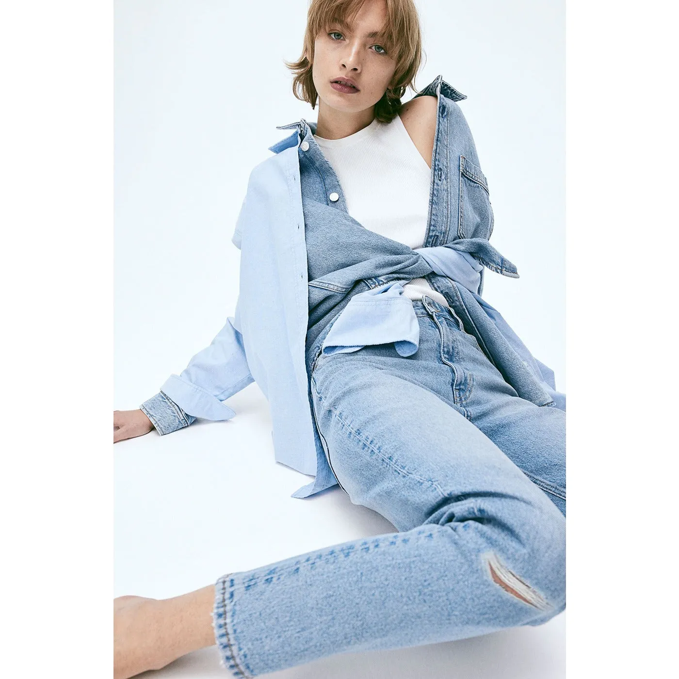 Light Blue Mom Ripped Jeans