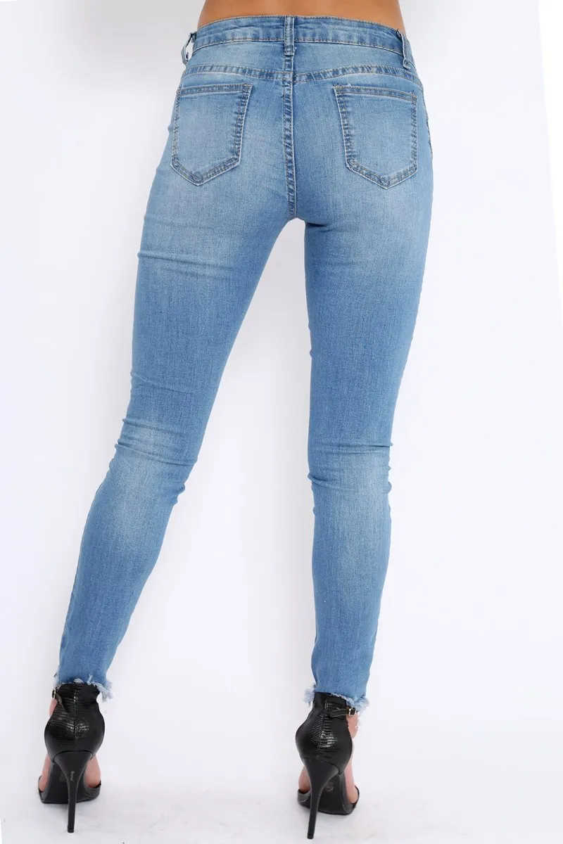 Light Blue Ripped Knees Skinny Jeans - Elsie