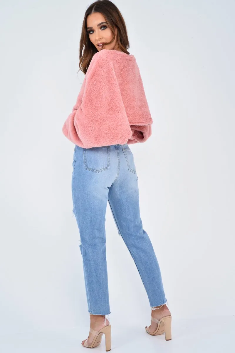Light Wash Two Tone Ripped Hem Jeans - Lollie