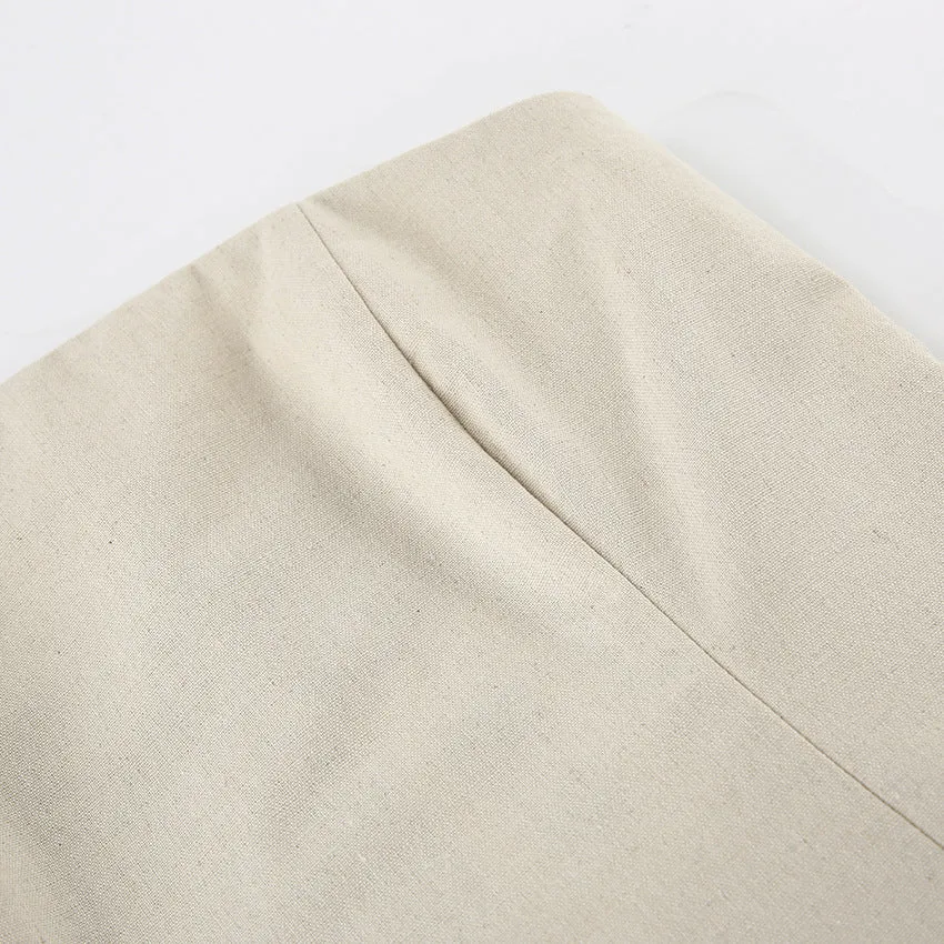 Linen A-Line Strapless Maxi Dress