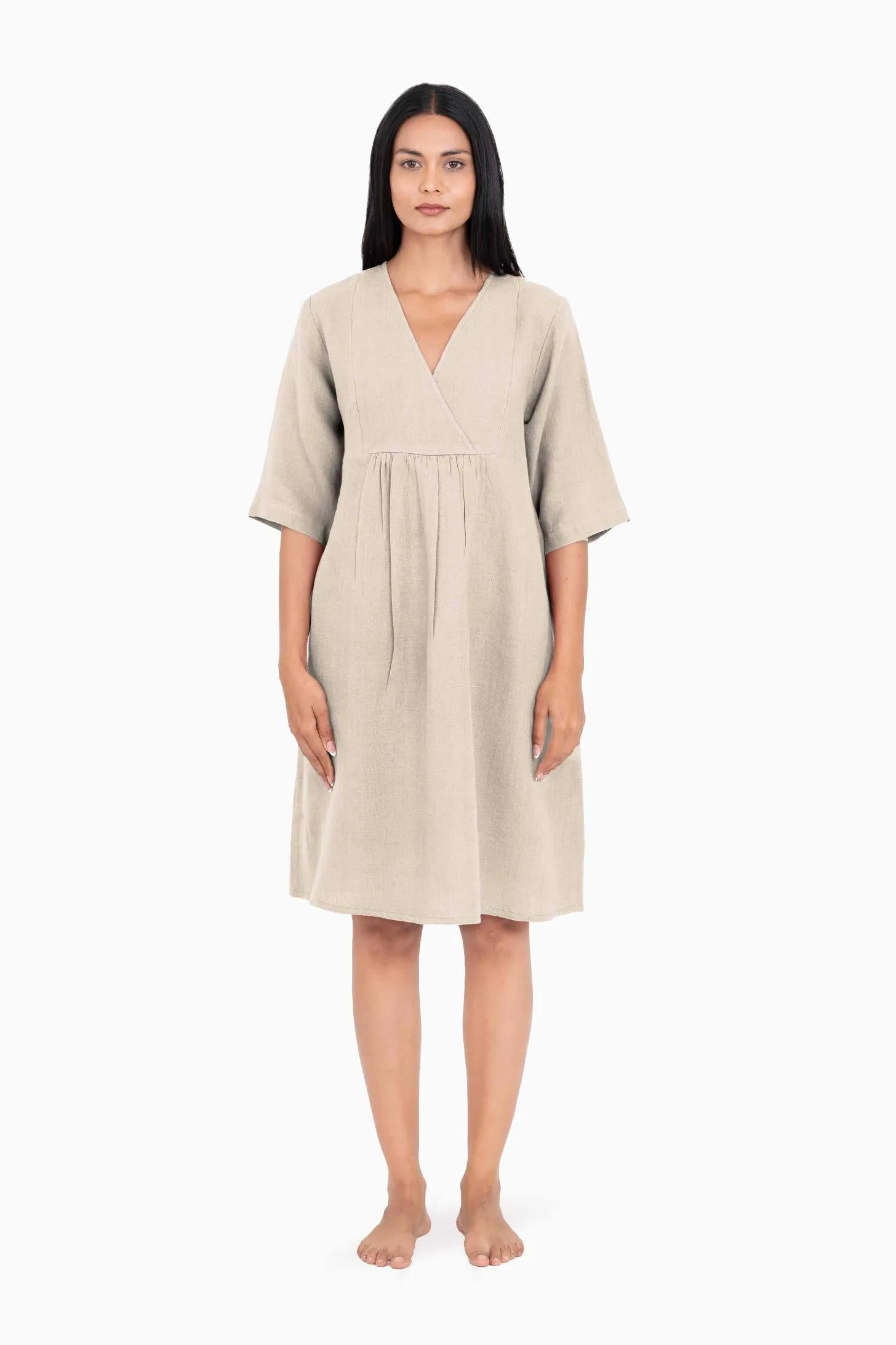 Linen Citrus Midi Dress-Sunburnt Yellow