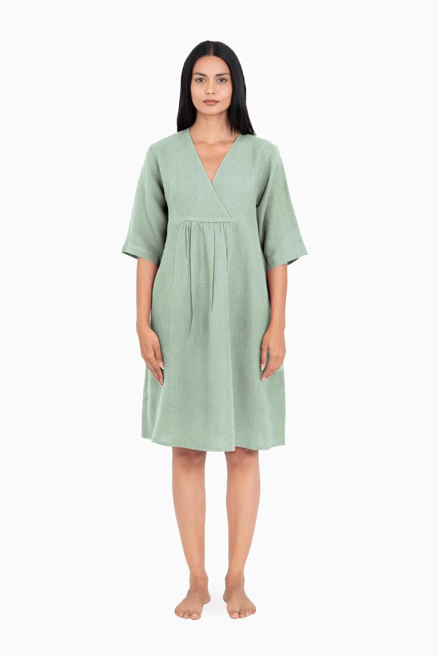 Linen Citrus Midi Dress-Sunburnt Yellow