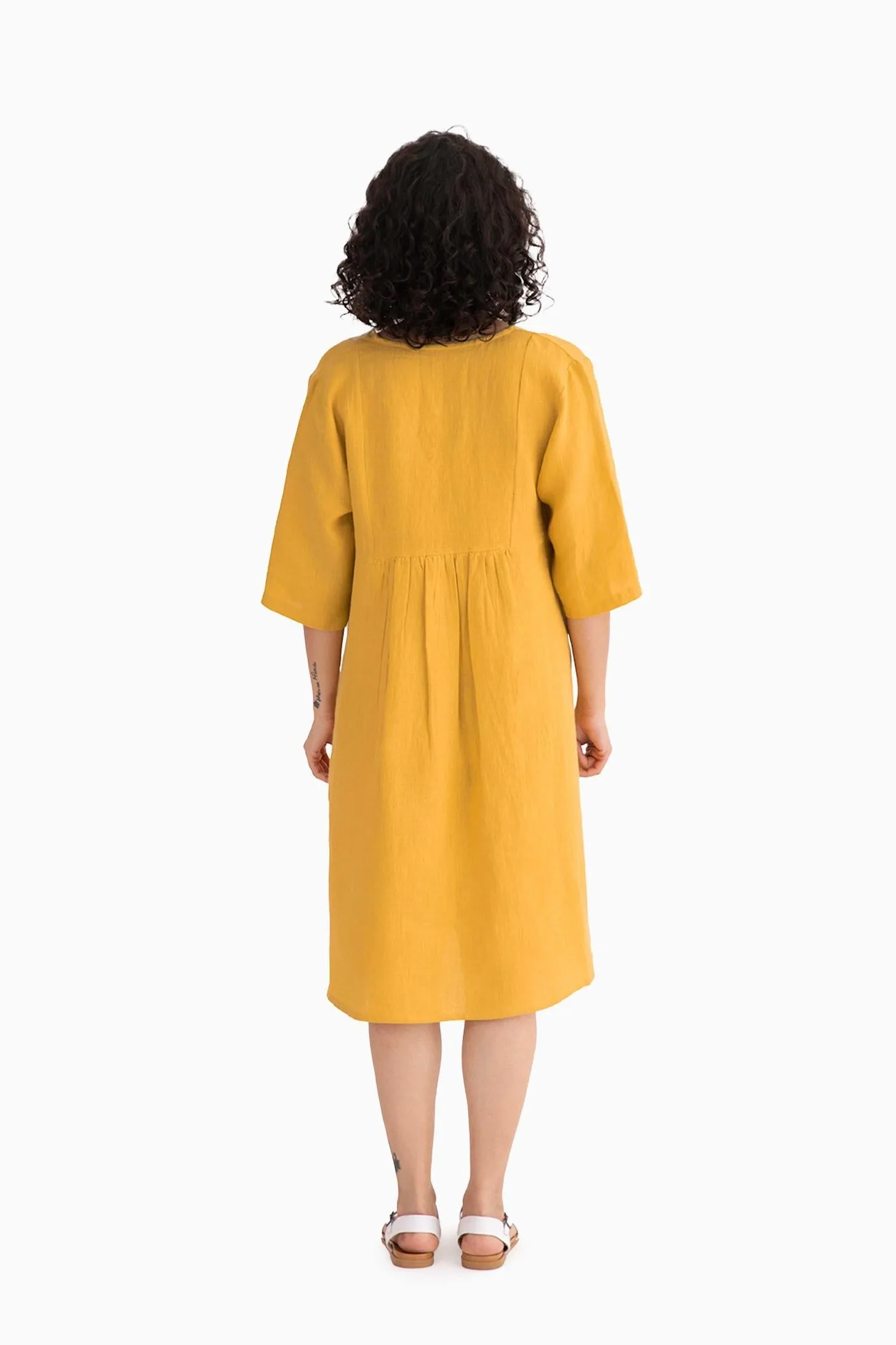 Linen Citrus Midi Dress-Sunburnt Yellow