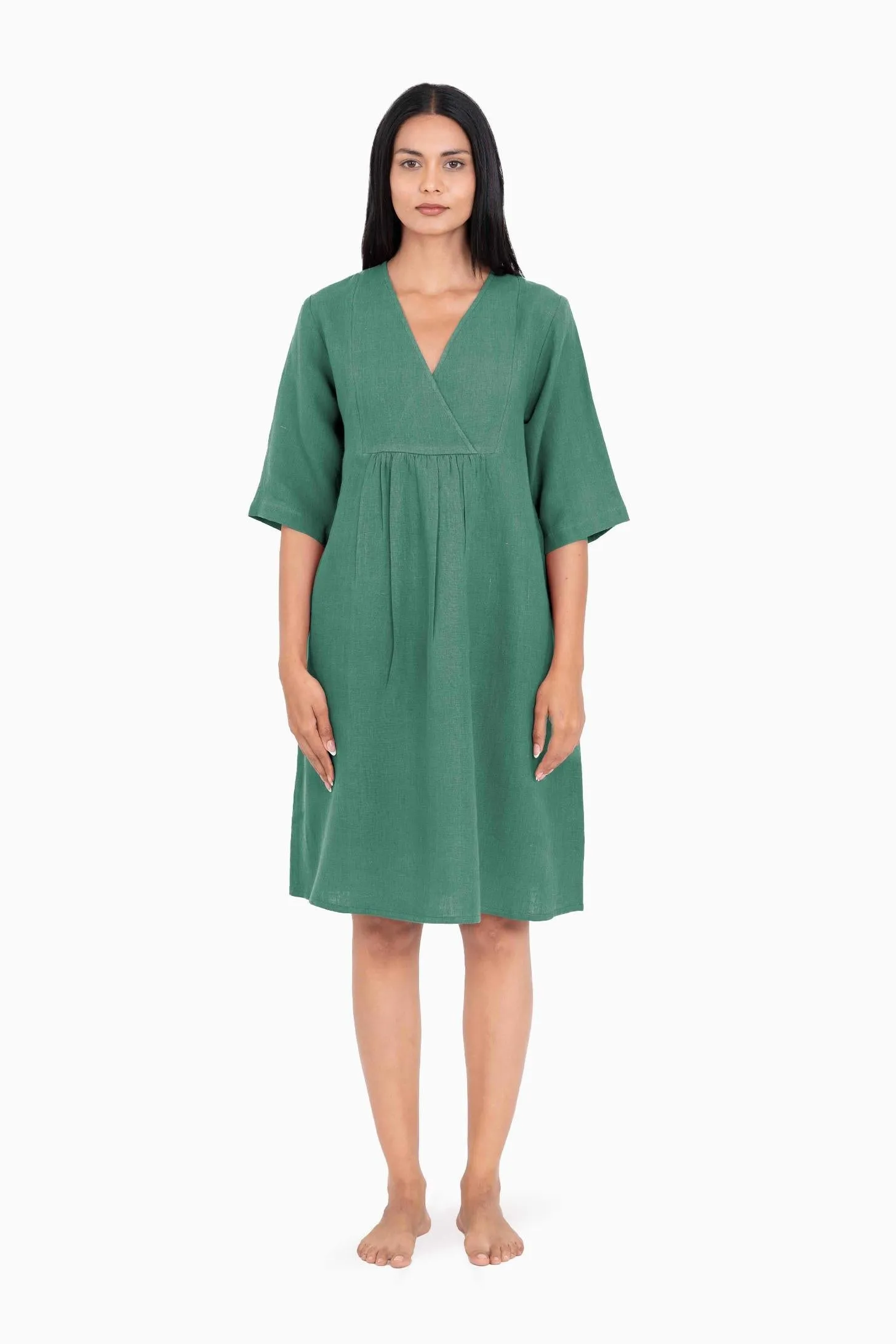Linen Citrus Midi Dress-Sunburnt Yellow