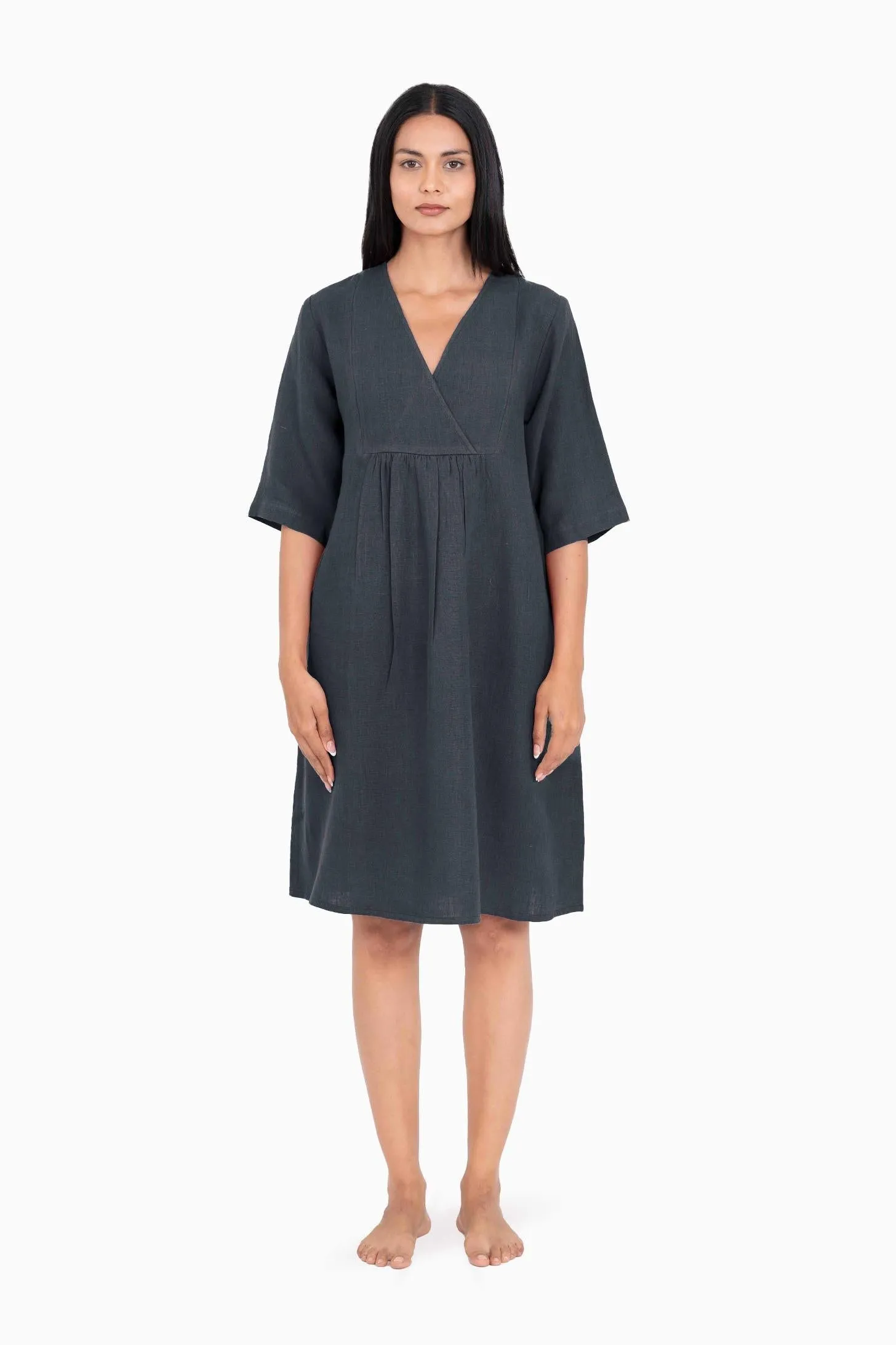 Linen Citrus Midi Dress-Sunburnt Yellow