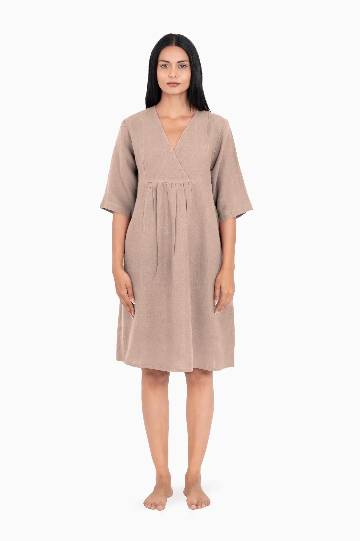 Linen Citrus Midi Dress-Sunburnt Yellow